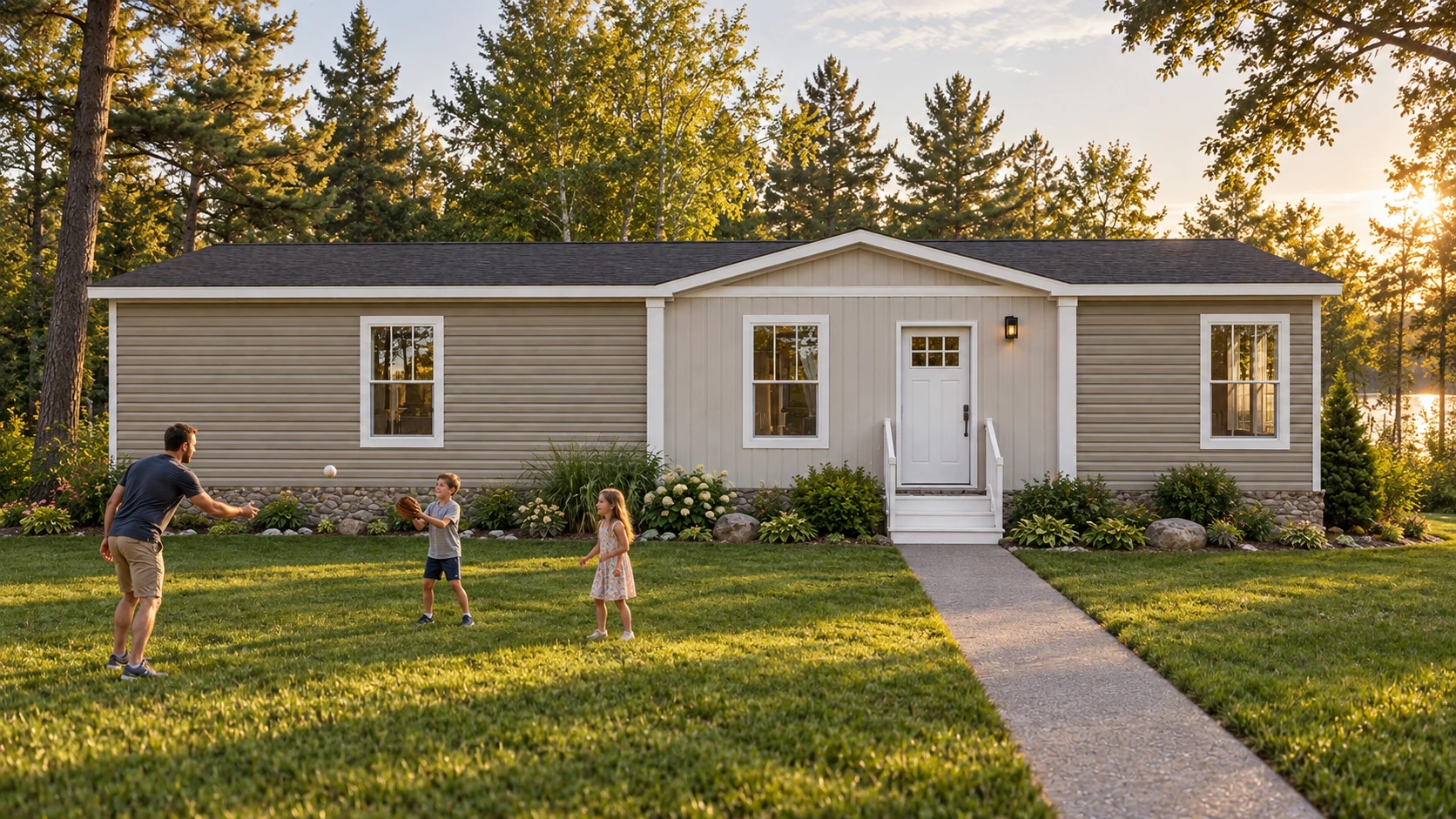 Tempo Three Little Birds in a landscaped Northwoods setting — AI-generated lifestyle visualization